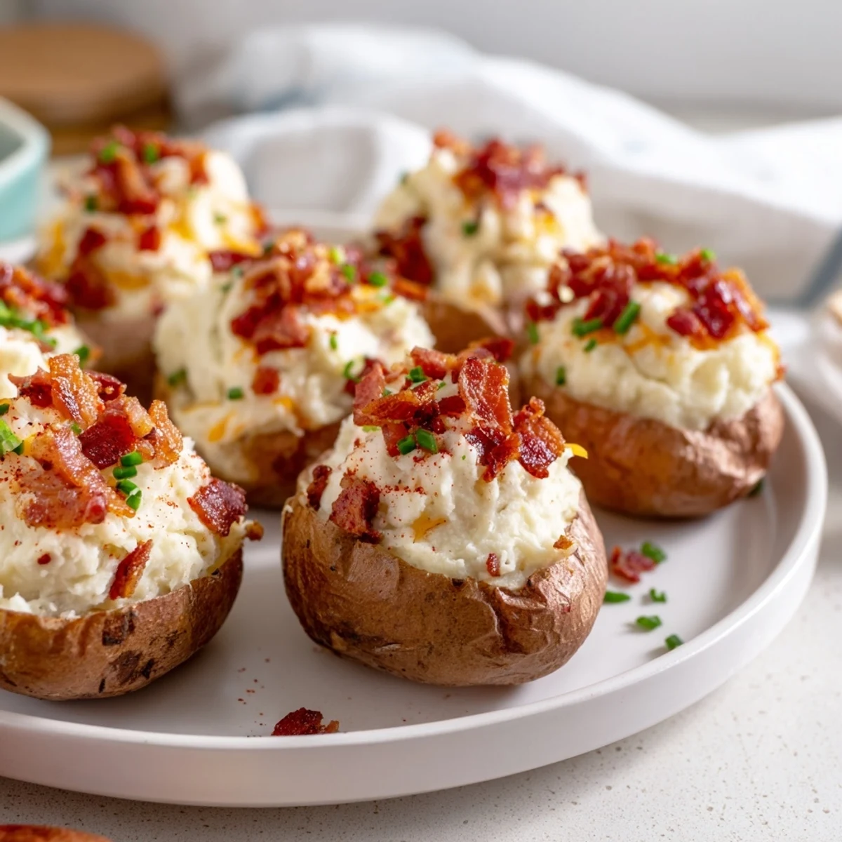A close-up shot of delicious Loaded Sweet Potato Skins, a savory appetizer perfect for sharing.