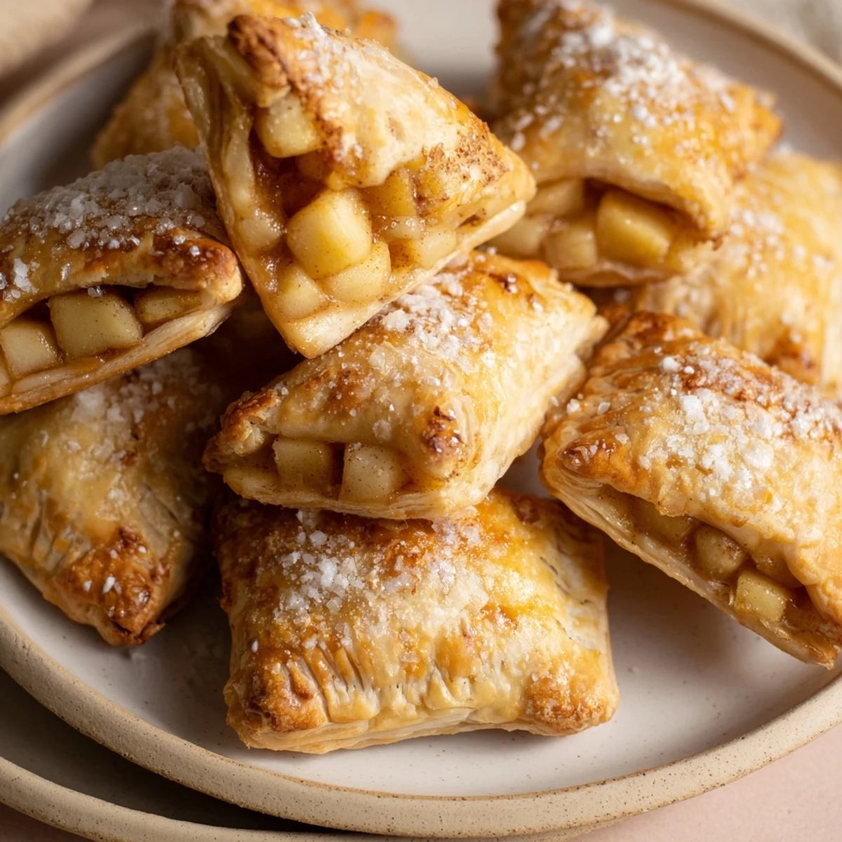 Golden apple turnover pastries, deliciously flaky and filled with warm spiced apples, ready to eat.