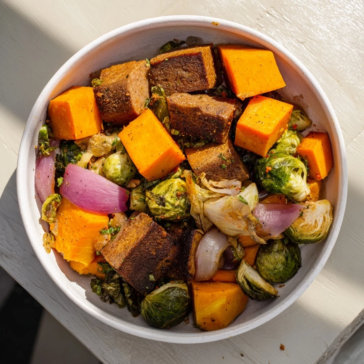 Hearty Sheet Pan Sausage and Autumn Veggie Medley, a colorful, roasted one-pan dinner ready in under an hour.