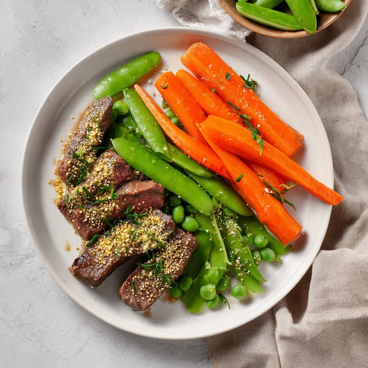 Skillet Beef Stir-Fry with snap peas and carrots glistening, ready for a satisfying weeknight dinner.