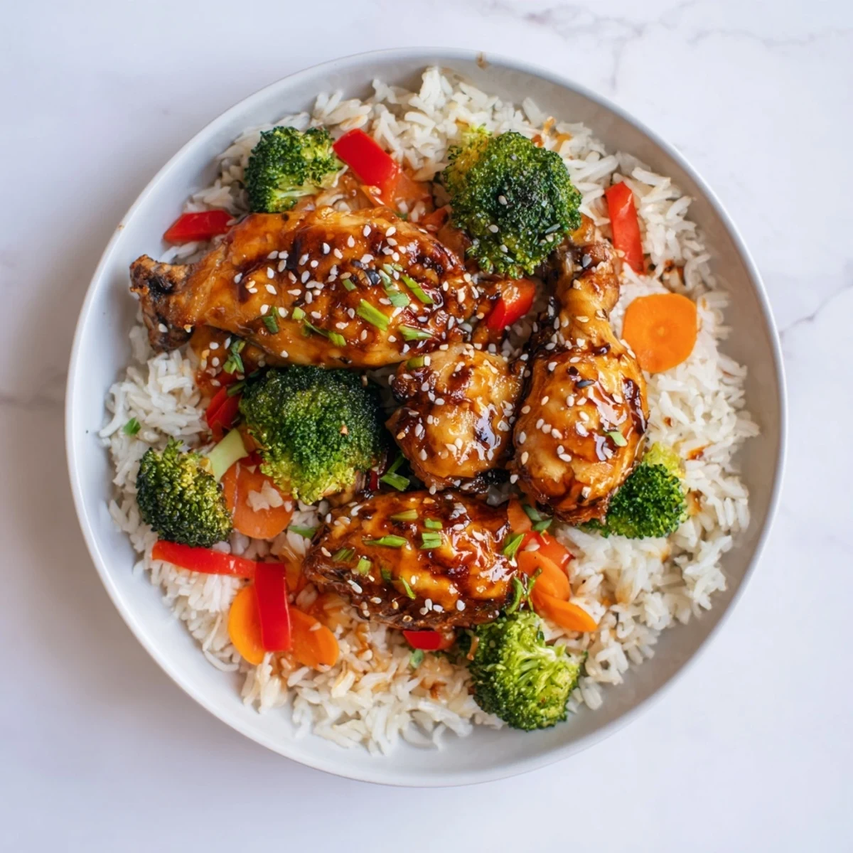 A bubbling oven displays the One-Pot Teriyaki Chicken and Rice Bake, with chicken and rice visible.