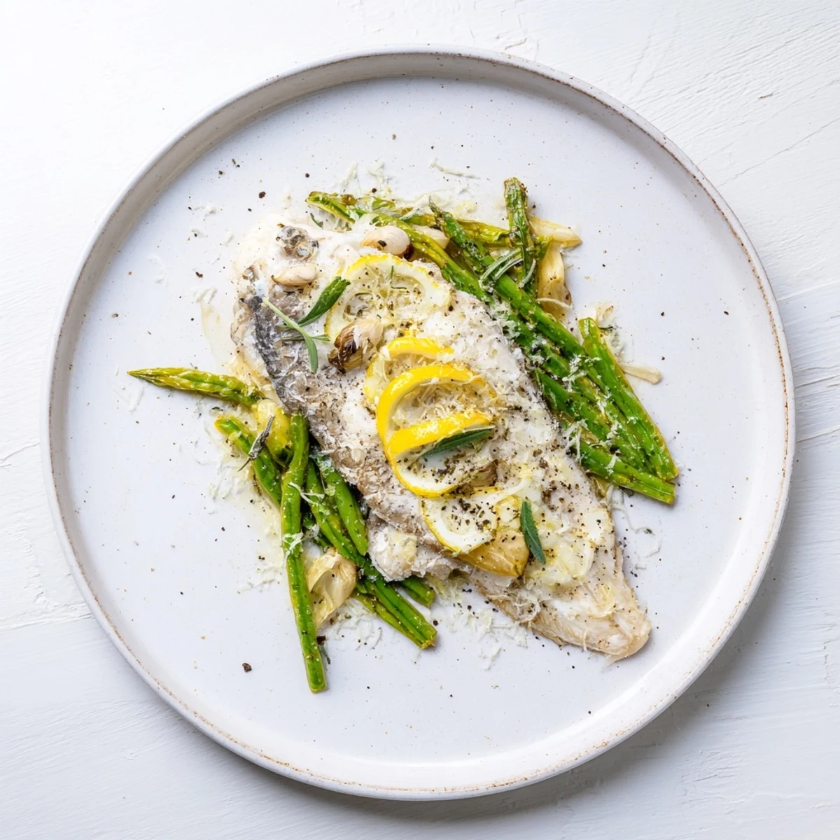 Freshly baked Sheet Pan Lemon Herb Tilapia, drizzled with lemon, and roasted green beans make a healthy dinner.