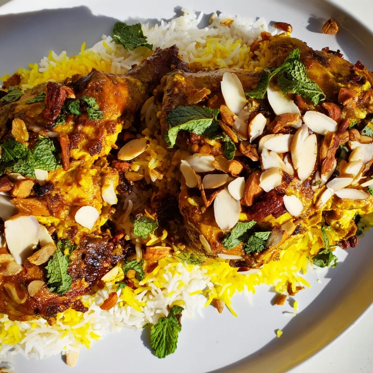 A rich, aromatic Kuwaiti biryani rice dish, layered with tender meat and fluffy saffron rice.