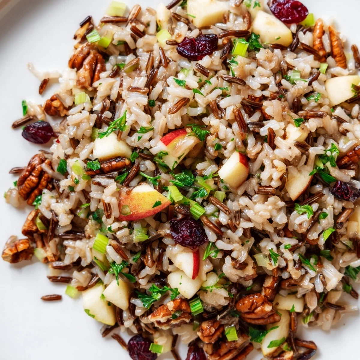 Close-up of Wild Rice Harvest Salad showing a colorful mix of textures, perfect for an autumn meal or light lunch.