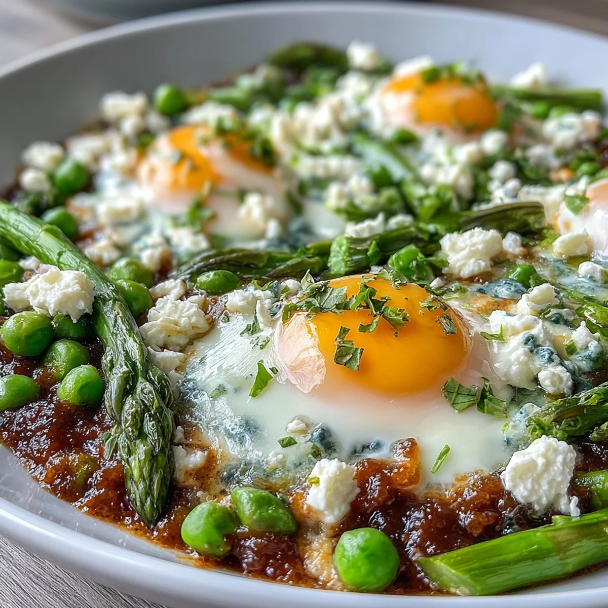 Served straight from the skillet, this Pea and Broad Bean Shakshuka is perfect with crusty bread for dipping.