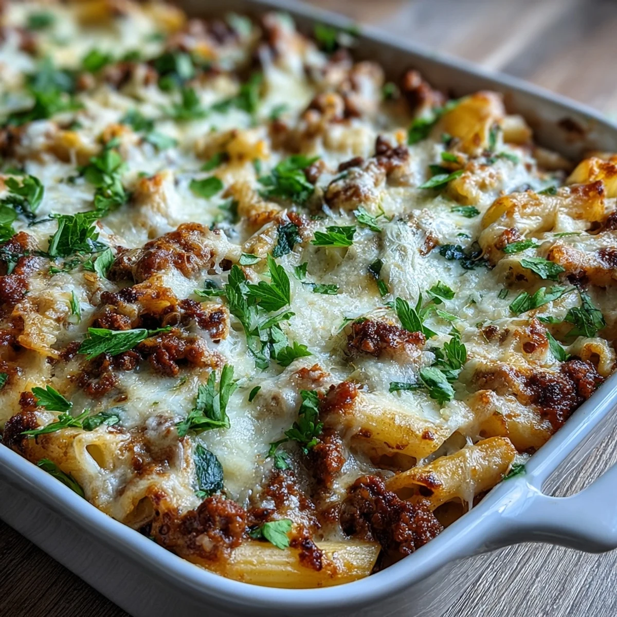 A close-up slice of Cottage Cheese Protein Pasta Bake with Ground Beef shows creamy cottage cheese mingling with hearty beef and perfectly al dente pasta.  
