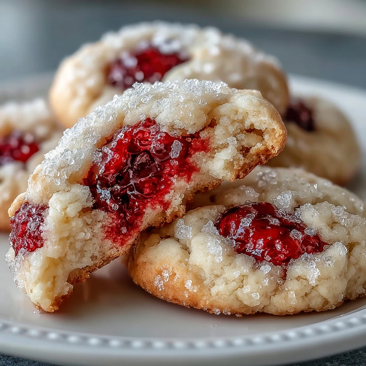 Freshly baked Soft Chewy Raspberry Sugar Cookies cooling on a wire rack with vibrant berry specks.