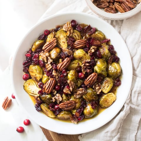 Crispy edges and a sweet-tangy glaze makes these Winter Roasted Brussels Sprouts a delightful side dish.