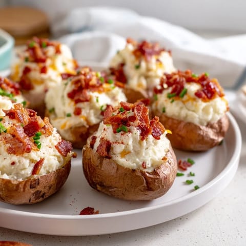 A close-up shot of delicious Loaded Sweet Potato Skins, a savory appetizer perfect for sharing.