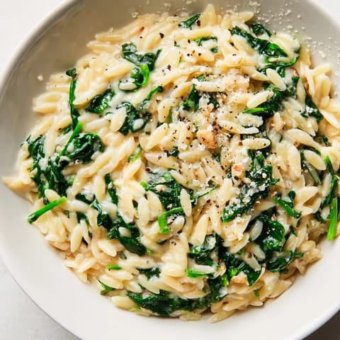Creamy spinach orzo dish