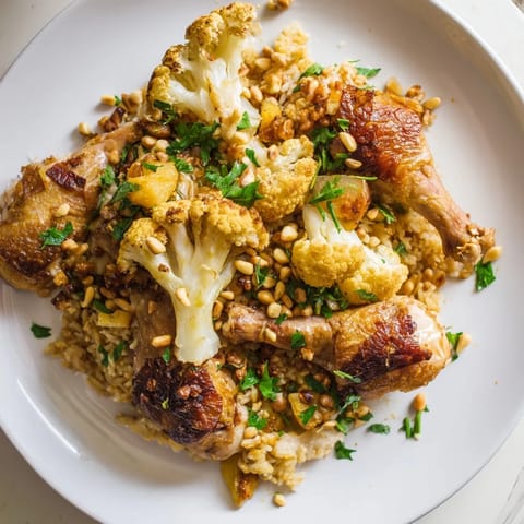 Golden-brown chicken pieces and fluffy rice star in this comforting Maklouba recipe presentation.