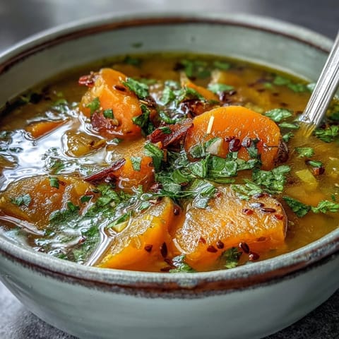 A warm bowl of Mung Bean Soup garnished with cilantro, served alongside fluffy naan bread for dipping.
