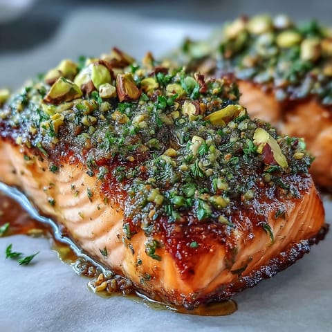 Confit Salmon with Tahini Pistachio