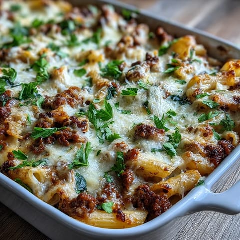 A close-up slice of Cottage Cheese Protein Pasta Bake with Ground Beef shows creamy cottage cheese mingling with hearty beef and perfectly al dente pasta.  