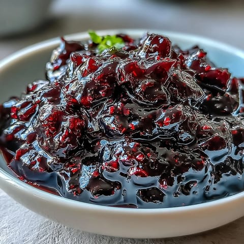 Glistening deep purple Black Currant Jelly set firmly in a clear glass jar, ready for spreading on toast.
