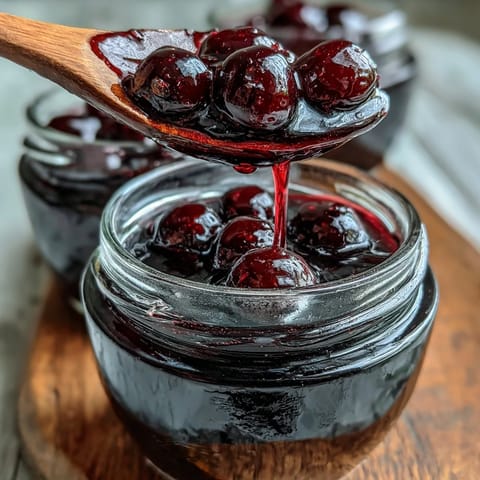 A jar of homemade black currant jam, its glossy purple texture perfect for spreading on warm toast or swirling into Greek yogurt.