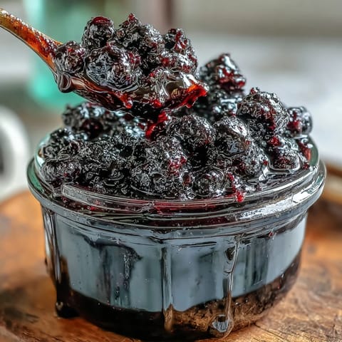 A glass bottle of homemade Easy Blackcurrant Liqueur, displaying a deep, rich purple hue and resting beside fresh blackcurrants.