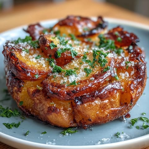 Golden, herb-flecked Crispy Smashed Potatoes, perfectly roasted for a delightful crunch.