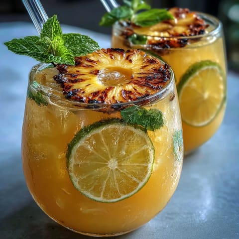 Refreshing Pineapple Coconut Agua Fresca with lime and mint garnish.