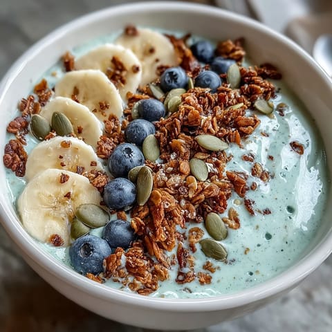 Creamy High Fiber Smoothie Bowl with banana and crunchy toppings.