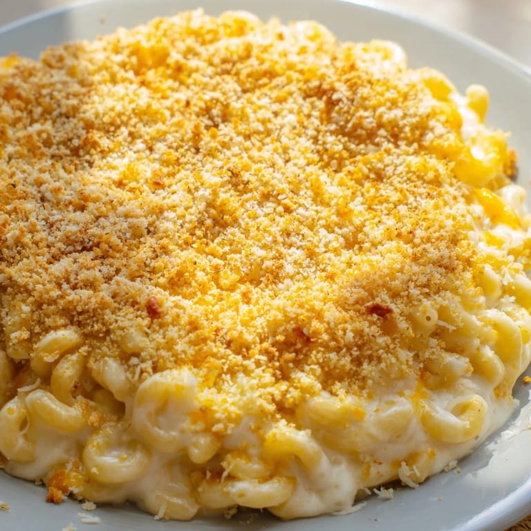 Warm, cheesy Classic Oven-Baked Macaroni and Cheese overflowing from a baking dish, perfect for family.