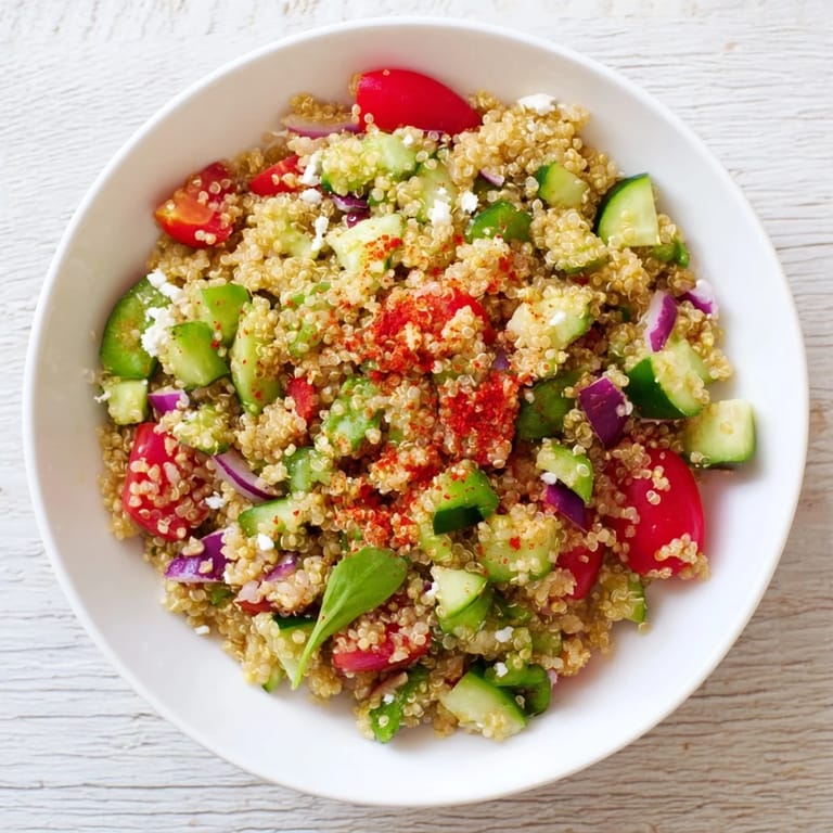 A beautiful, colorful Mediterranean grain bowl, showcasing crispy chickpeas and creamy feta topping the fluffy grains.