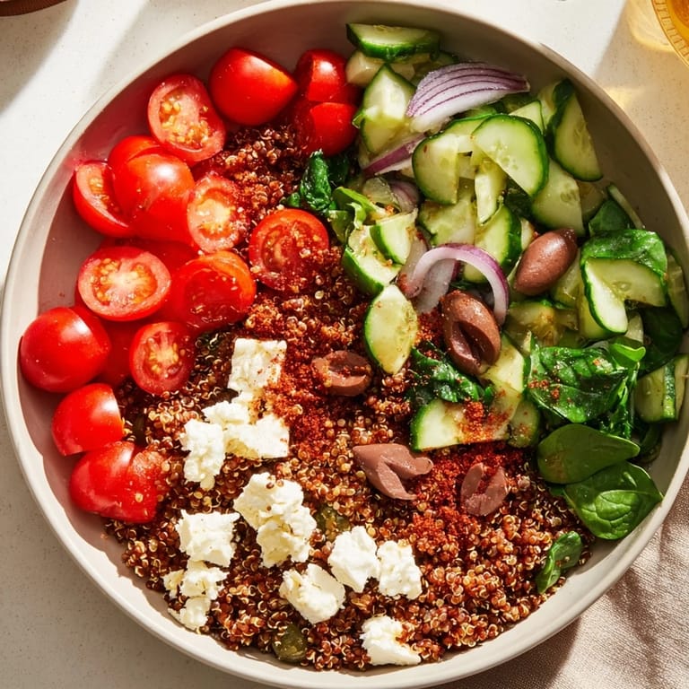 Close-up of a delicious Mediterranean grain bowl: a wholesome mix of textures and flavors, perfect for dinner.