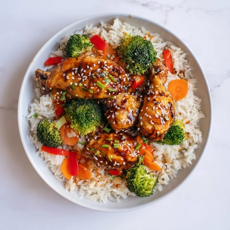 A bubbling oven displays the One-Pot Teriyaki Chicken and Rice Bake, with chicken and rice visible.