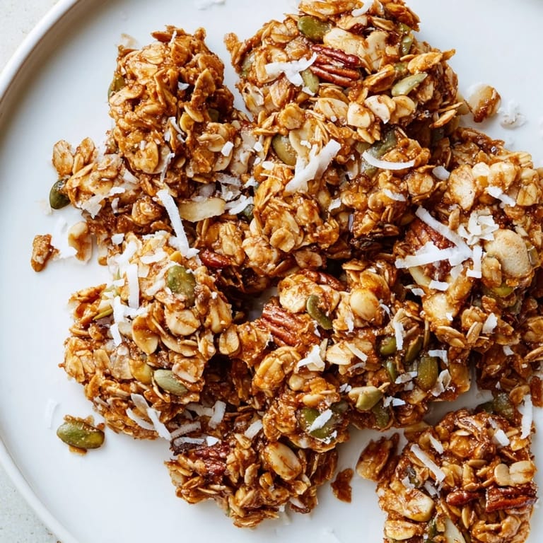 Crispy Honey Nut Granola Clusters, baked to a perfect crisp, are loaded with nuts, honey, and oats.