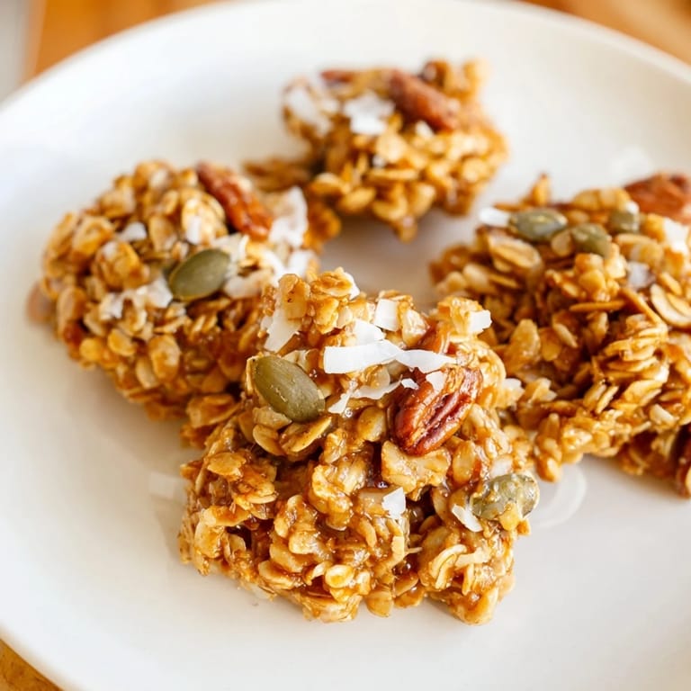 A close-up of delicious Honey Nut Granola Clusters, enticingly sweet and ideal to enjoy with yogurt.