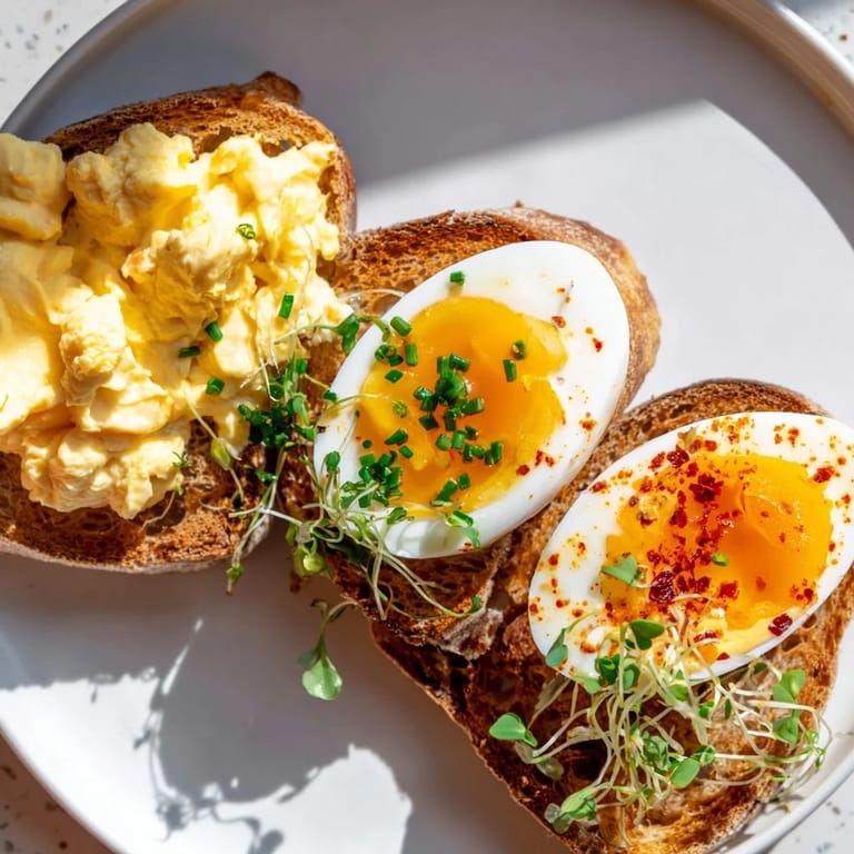 Crispy sourdough holds a flavorful egg flight, offering a vibrant and satisfying breakfast experience for you today.