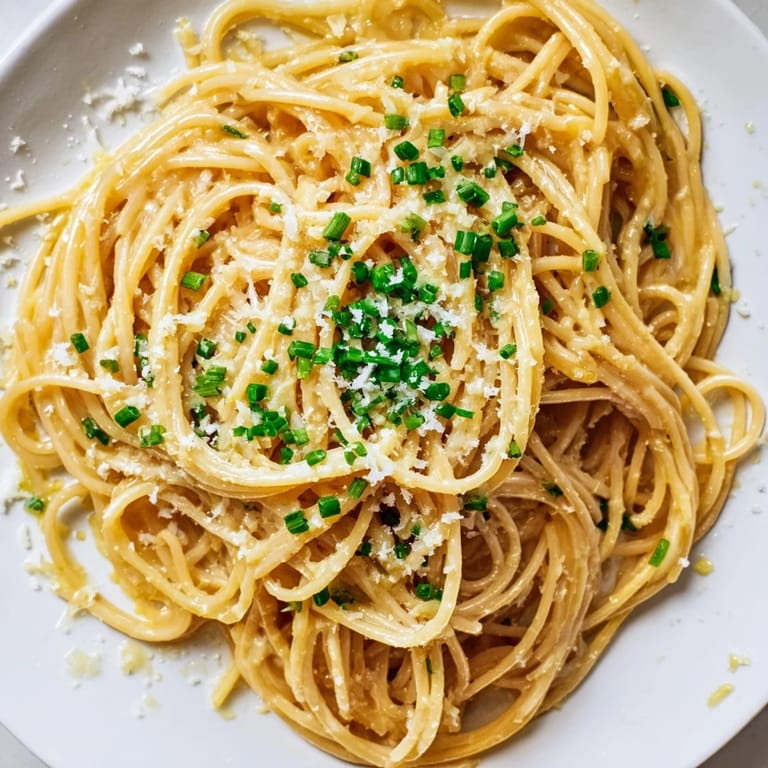 Close-up of Miso Butter Pasta with perfectly cooked spaghetti, a simple yet savory Japanese-Italian fusion.