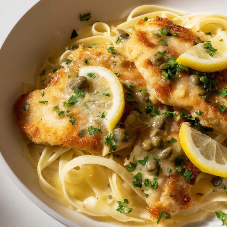 Flavorful Quick Chicken Piccata Pasta with tender chicken, tangy lemon sauce, and perfectly cooked pasta.