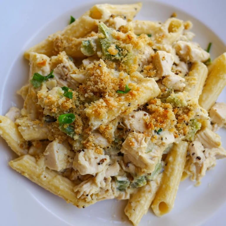 This photo features a comforting plate of Jalapeño Popper Chicken Pasta; a spicy, cheesy delight.