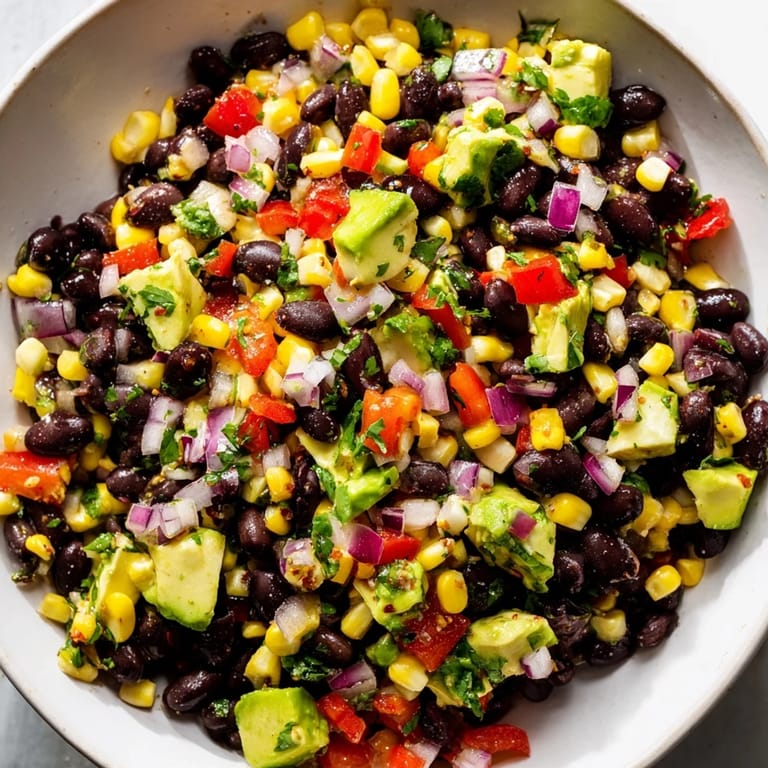 This vegetarian Southwest Black Bean Salad features vibrant bell peppers and a delicious, tangy vinaigrette.