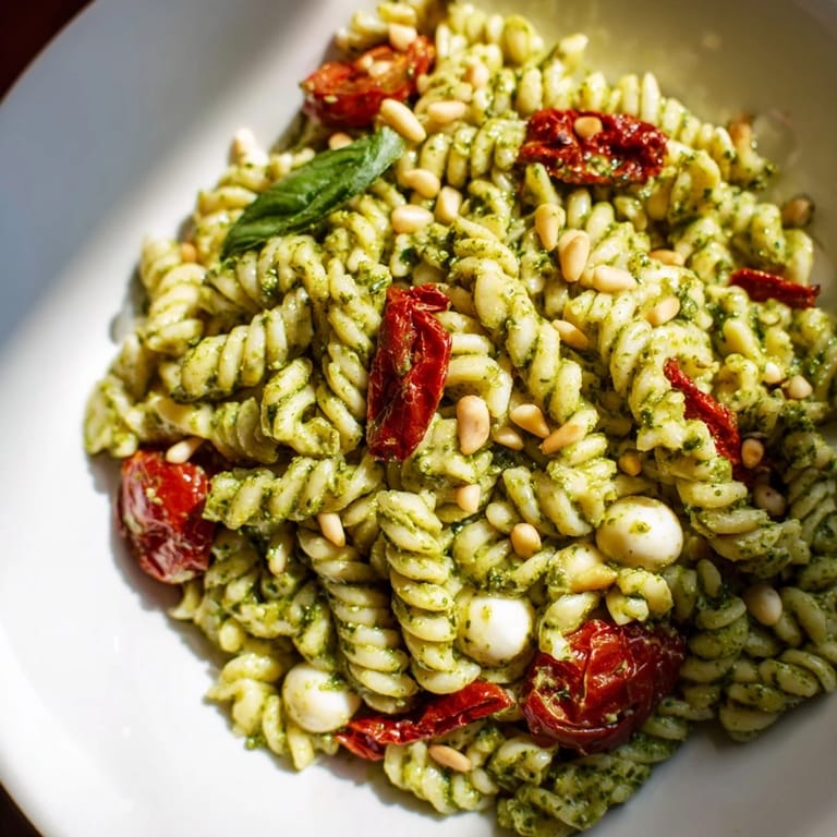 Creamy mozzarella and flavorful pesto coat the cooked pasta in this easy Pesto Pasta Salad.