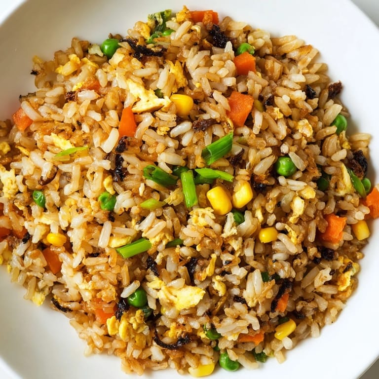 Easy homemade black garlic fried rice in a wok, served hot with colorful mixed vegetables.