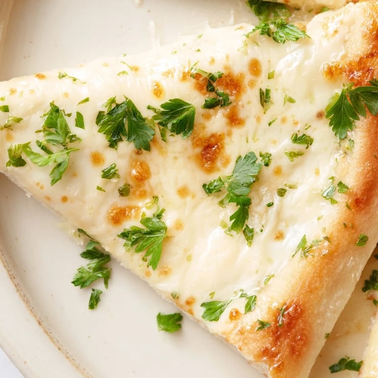 Fresh from the oven, this Creamy Garlic White Pizza offers a golden crust and aromatic garlic notes.