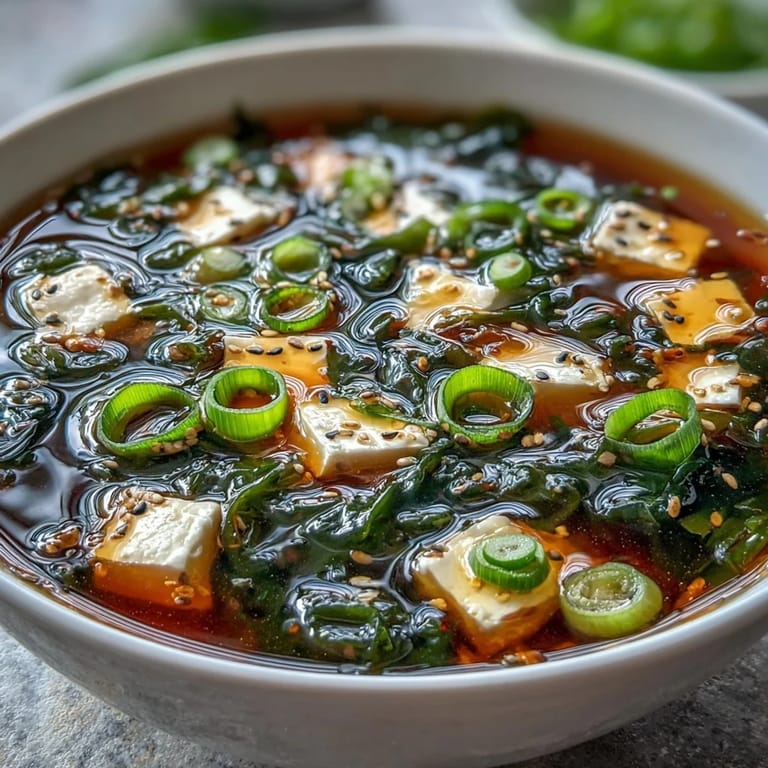 Healthy Japanese miso soup with tofu highlights probiotic-rich miso, silky tofu, and delicate seaweed in a light broth.