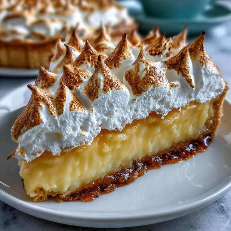 Homemade Lemon Meringue Pie reveals its crisp pastry crust and glossy, cloud-like meringue topping.