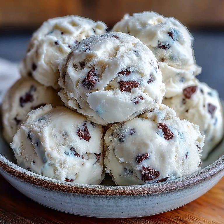 Spoonfuls of Greek Yogurt Cookie Dough are arranged on a marble surface, highlighting its scoopable, indulgent dessert quality.