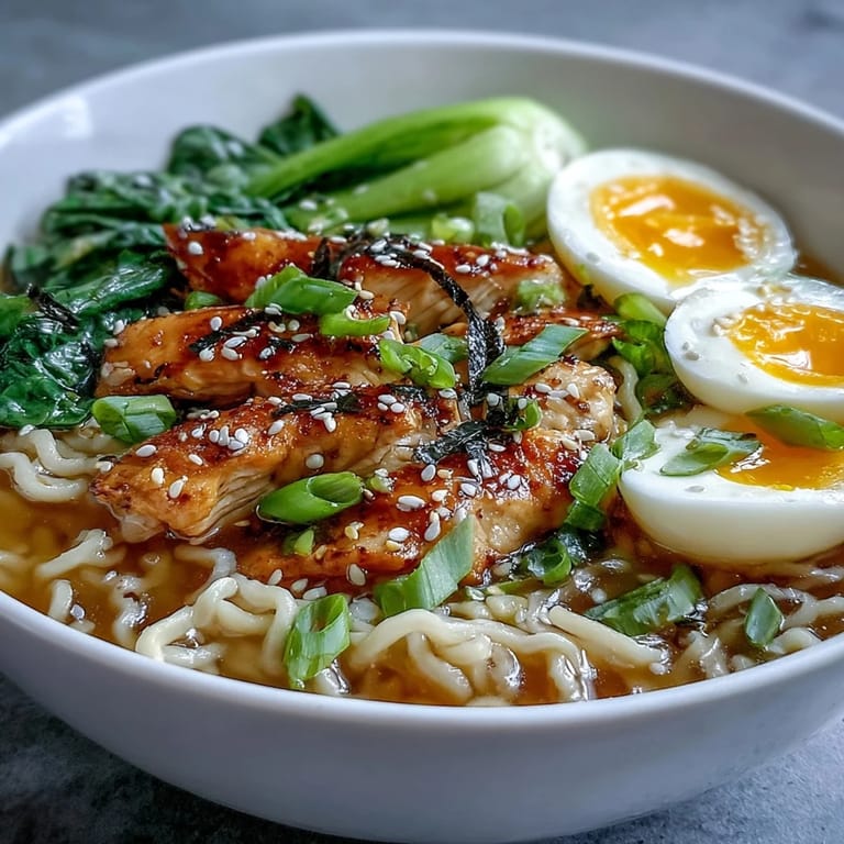 Close-up of Healthy Miso Chicken Noodle Bowls showing julienned carrots, shiitake mushrooms, and fresh greens in savory miso broth.
