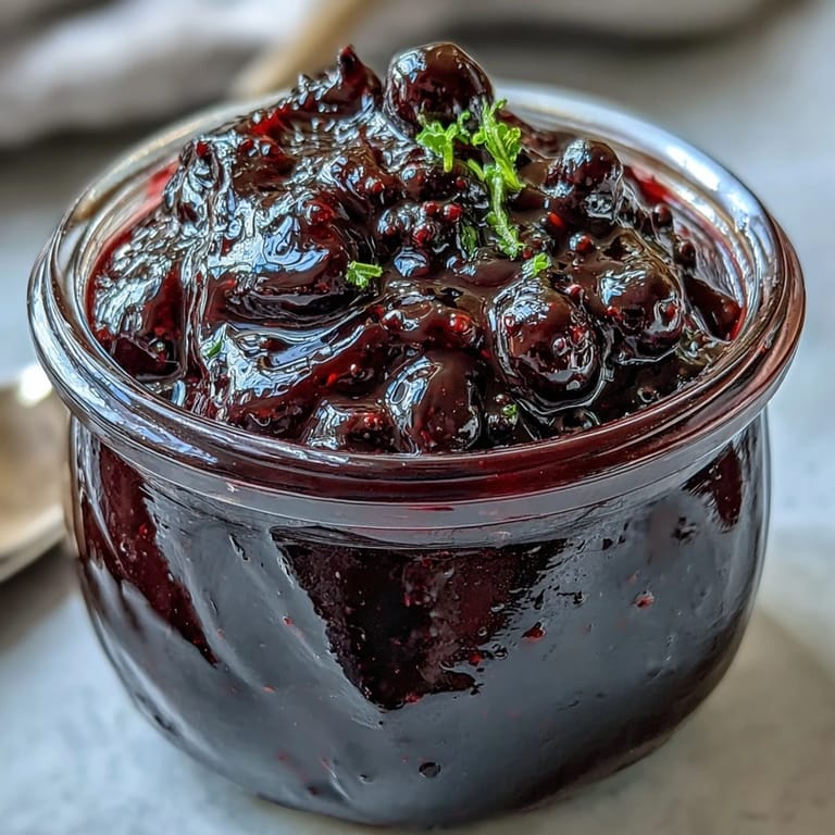 Homemade Black Currant Jelly bubbling in a saucepan, releasing a sweet and tangy aroma while cooking.