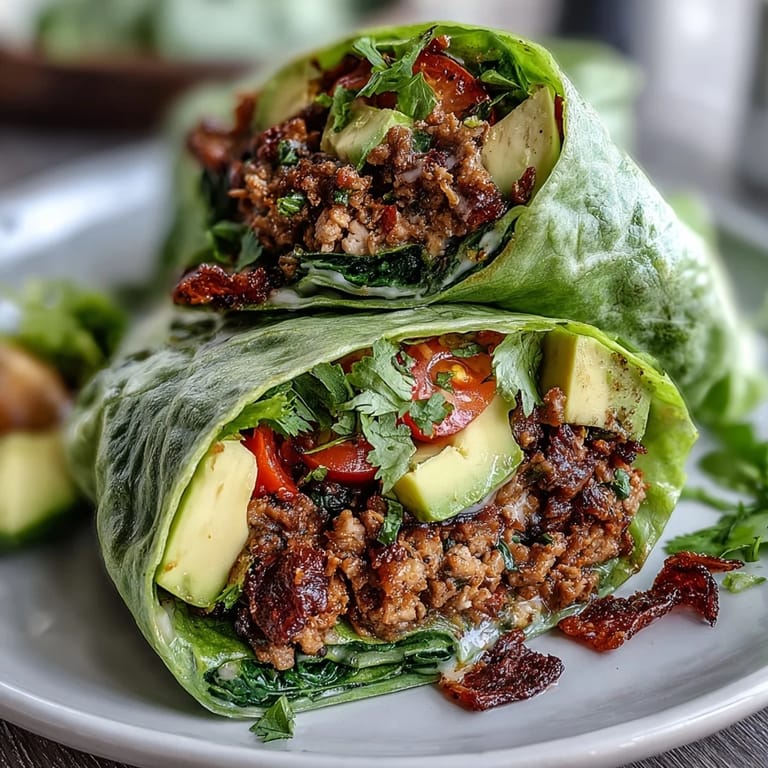 Crisp lettuce cups loaded with savory turkey taco filling, topped with avocado and cilantro for a refreshing, low-carb dinner.  