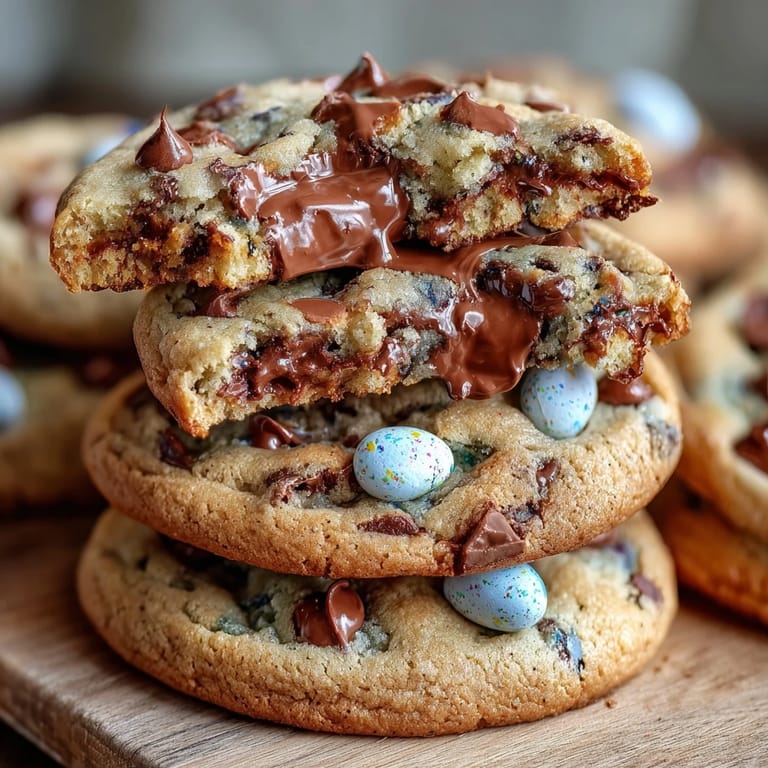 Delightful Easter cookies with Cadbury Mini Eggs, semi-sweet chocolate chips, and a soft, chewy texture.  