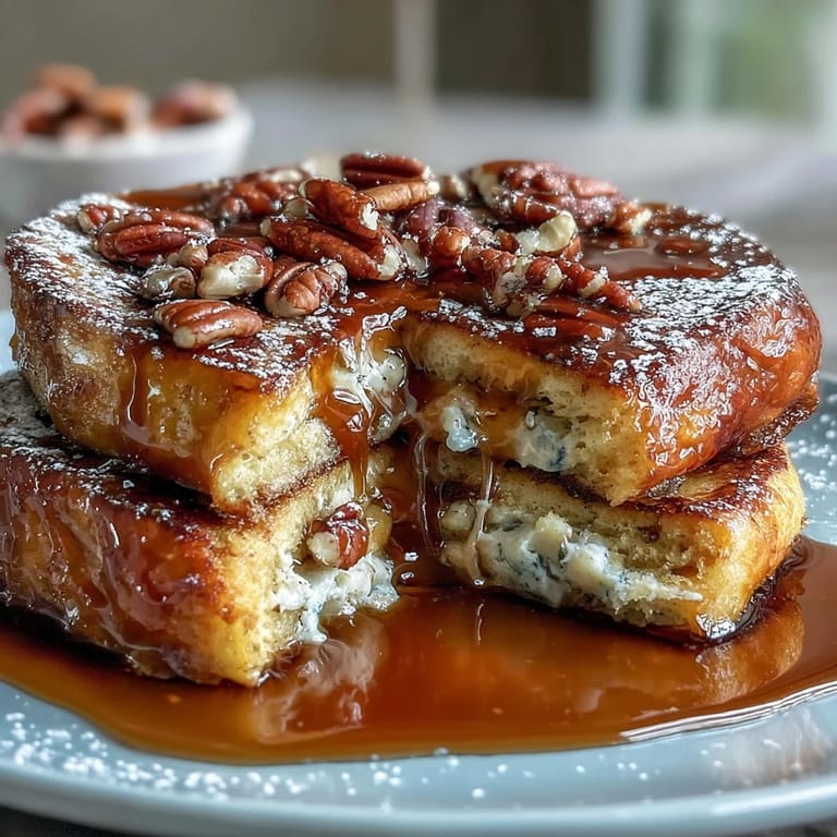 Baked breakfast casserole with soft pancake layers, sweet maple syrup swirl, and a dusting of powdered sugar for a cozy morning treat.