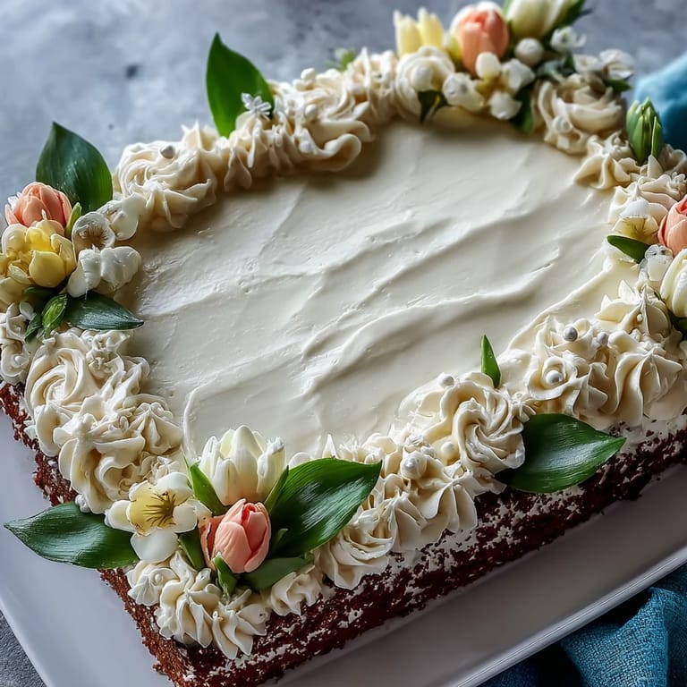 Celebrate First Communion with this moist vanilla sheet cake, elegantly adorned with colorful buttercream flowers and soft green leaves.  