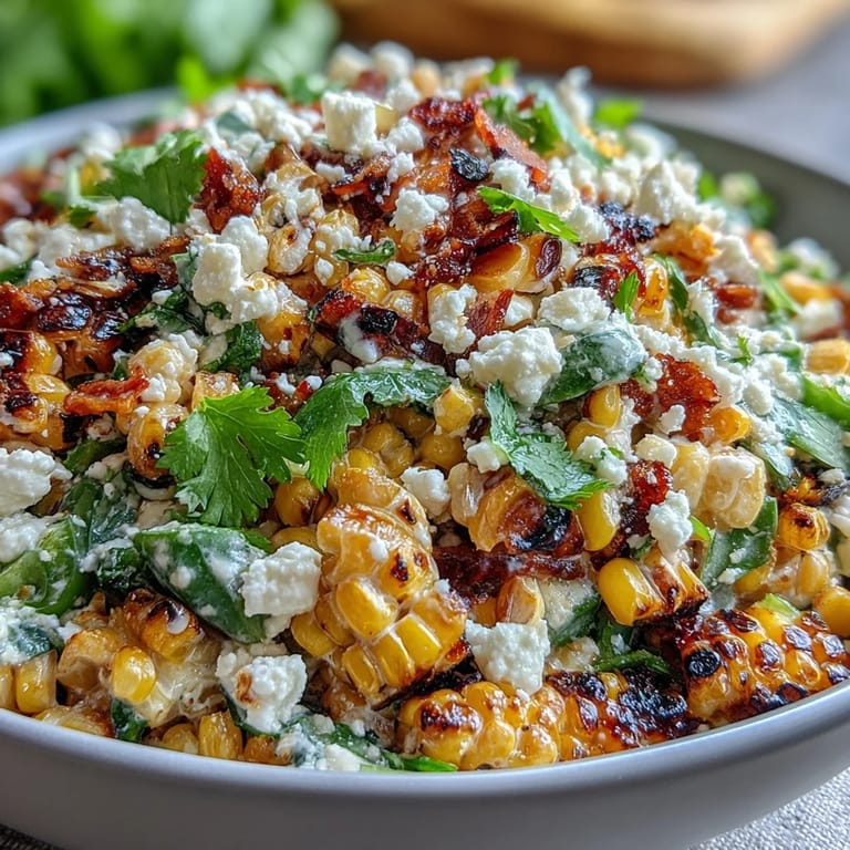 Creamy Mexican street corn salad with smoky paprika, crumbled Cotija, and fresh herbs, perfect for summer barbecues.