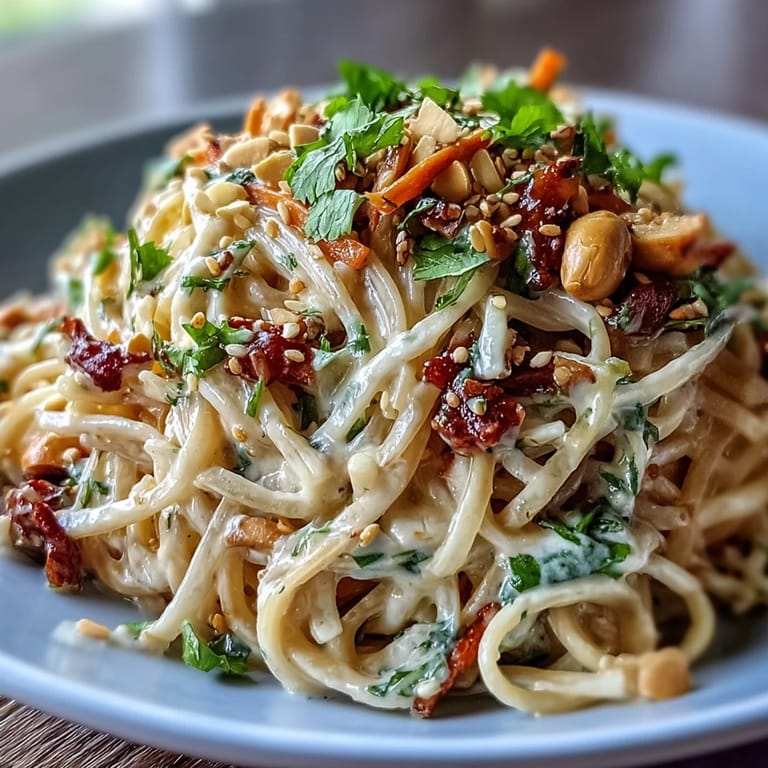 A beautiful bowl of Thai Peanut Noodle Salad, ready for a light, satisfying meal.