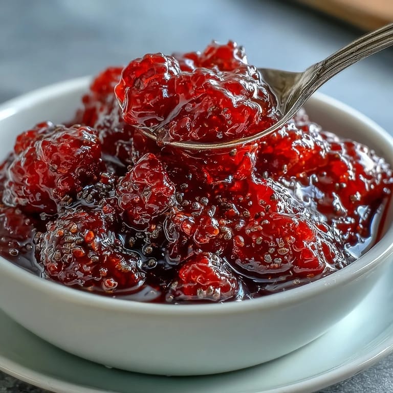 Homemade raspberry lemon chia jam, bursting with fresh fruit flavor and zest.